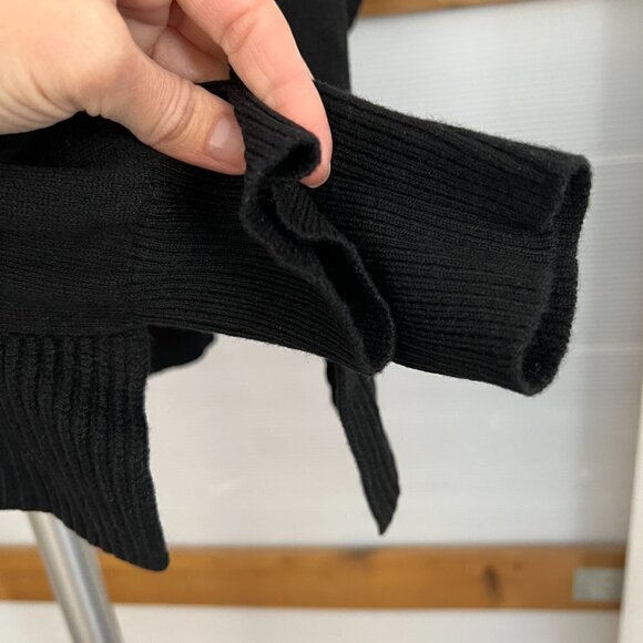 ANTHROPOLOGIE NAADAM Merino Wool Cashmere Black Ruffle Crewneck Sweater Sz L - Picture 7 of 15